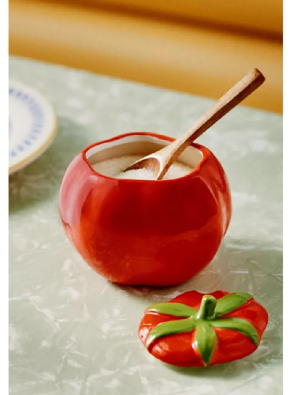 New Anthropologie Damson Madder Stoneware Tomato Sugar Bowl and Spoon